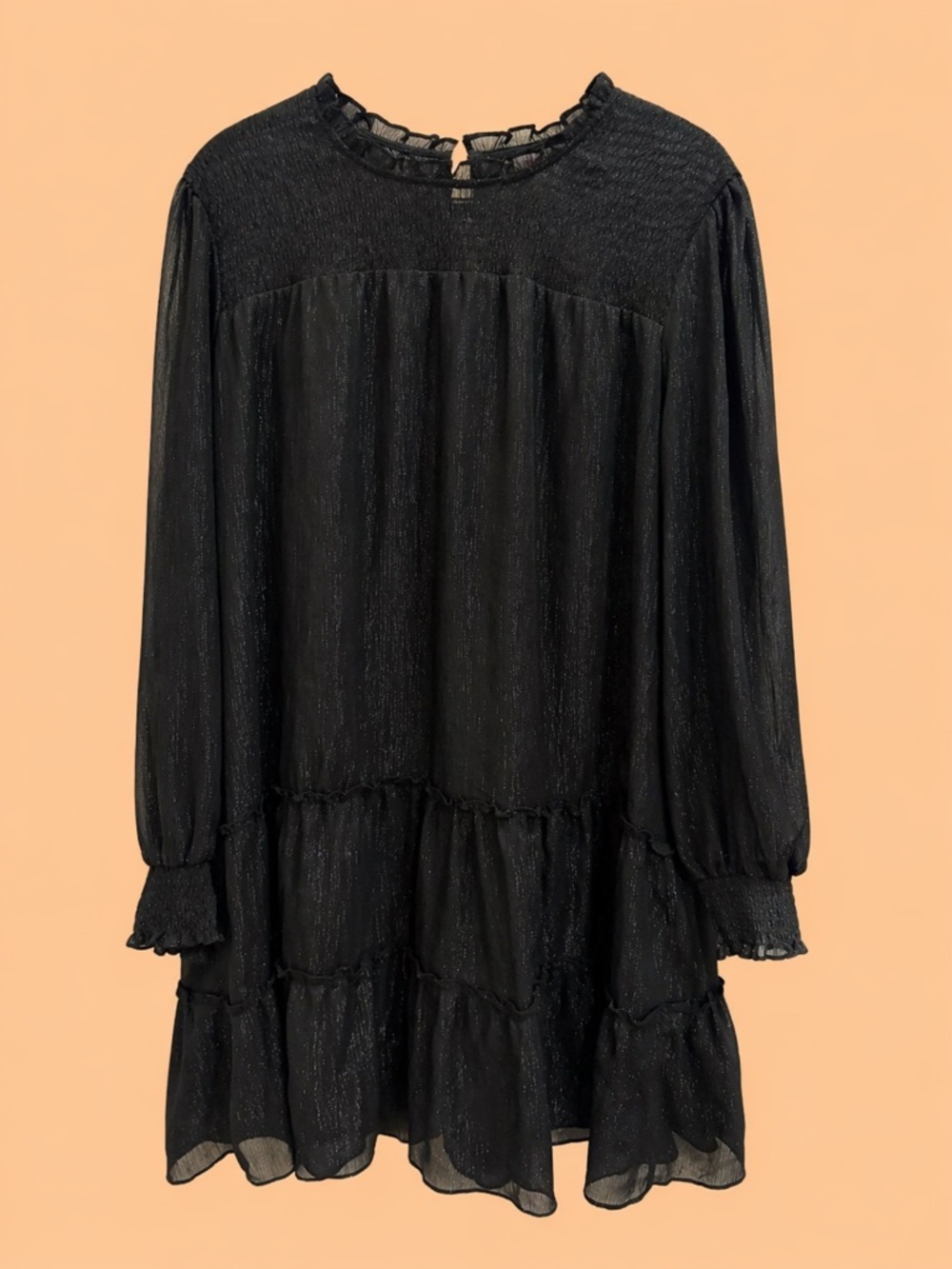 JOE FRESH BLACK AND SILVER SHIMMER TIERED DRESS
